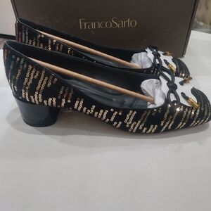 Franco Sarto Womens Natalia Square Toe Block Heel Pumps with Bow Size 8.5 W